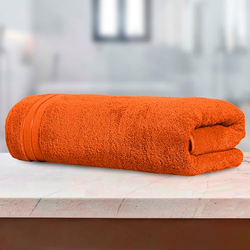Image of Elegant Comfort Three Line Popcorn Towel Set for Bathroom 35 x 70 inches,Premium Hotel Quality 1-PACK Jumbo Towels,100% Turkish Cotton, Soft and Durable, Quick Dry and Highly Absorbent, Vibrant Orange