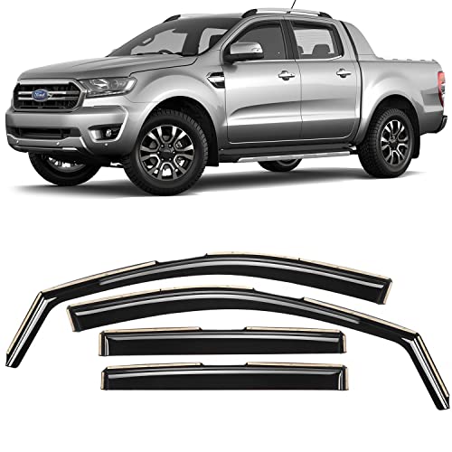 CLIM ART Lot de 4 deflecteur Voiture pour/Compatible avec Ford Ranger 2011-2022 SuperCrew deflecteur d air, déflecteurs pour Auto, enfichables Cover