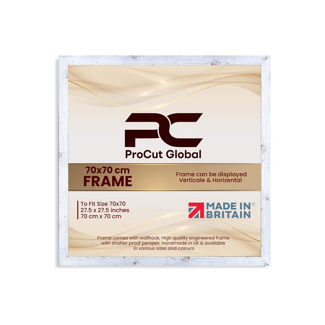 Procut Global 70X70CM White Rustic Picture Frames - Modern Wooden Photo Frame with Shatterproof Perspex for Wall or Tabletop - Perfect for Posters, Certificates, Prints - Sizes & Colors Available — image 1