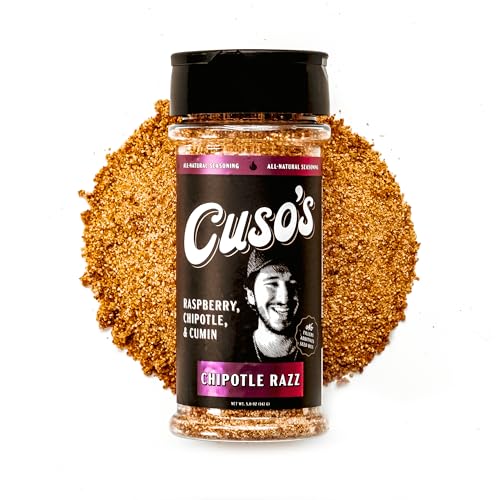 Cuso’s Chipotle Razz Seasoning – Chipotle Raspberry Seasoning - Sweet Heat BBQ Rub for Steak, Chicken, Pork Ribs, Wings &amp; Turkey – Bold Flavor for Grilling, Smoking &amp; Backyard BBQ - 5 oz bottle