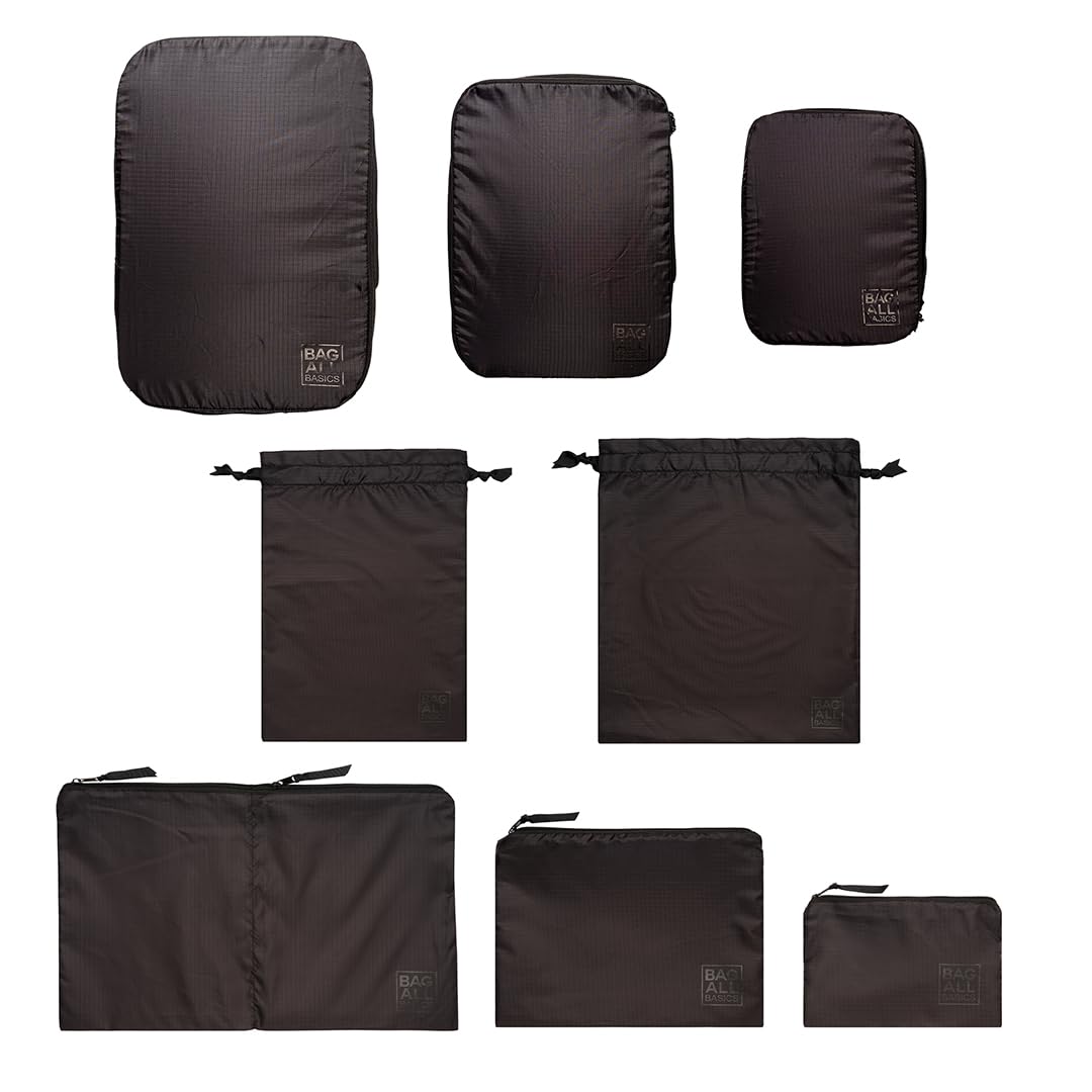 Bag-all 8-częściowy zestaw kostek kompresyjnych do pakowania i organizerów podróżnych, do walizek, toreb podróżnych i toreb na ubrania, buty, bieliznę, kosmetyki, wielokrotnego użytku, odporne na