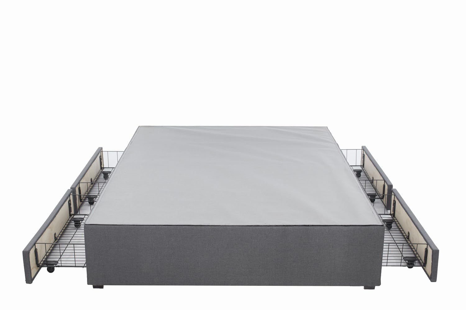 Panana Grey Linen Fabric Divan Base Only with/without Drawers and No Headboard - Available in 4FT, 4FT6, 5FT, 6FT (4 Drawers, 5FT King)