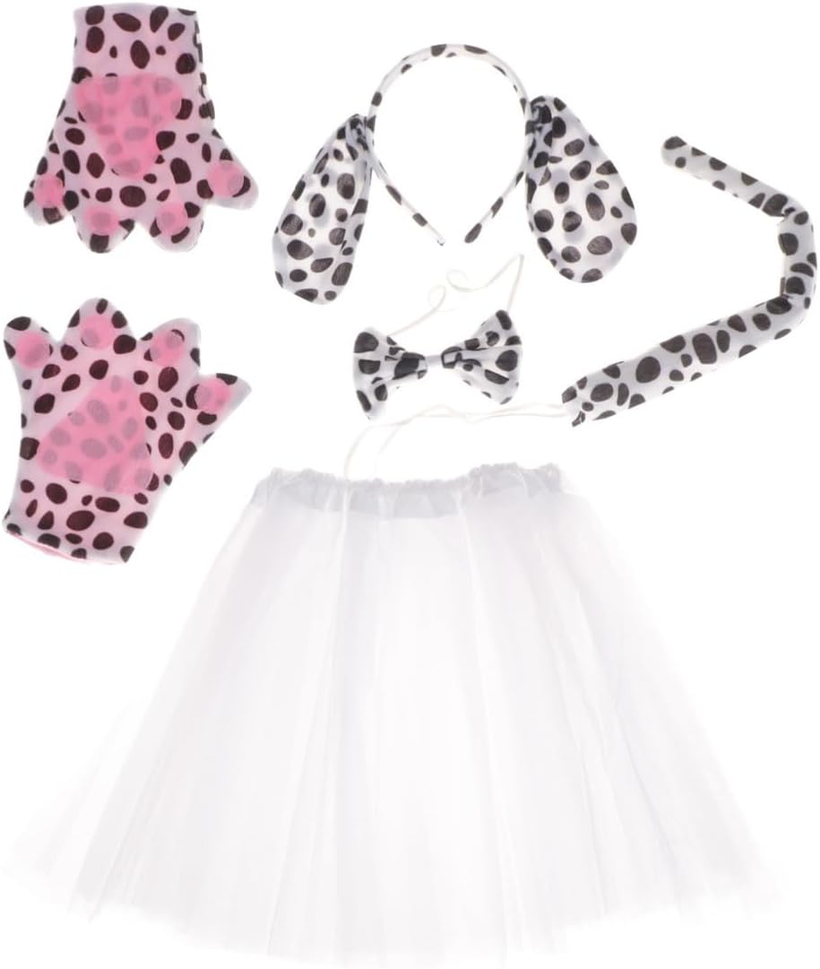 MERRYHAPY 5pcs Animal Costume Accessory Set with Dog Headband Bow Tie Tail Gloves and Gauze Skirt, Portable Cloth and Short Plush Materials, for Birthday Party or Christmas Party