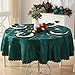 Newbridge Christmas Round Tablecloth, 70 Inch, Ribbons and Bows Damask, Wrinkle and Stain Resistant Fabric Table Cloth, Holiday Evergreen