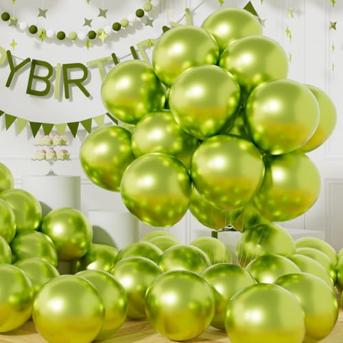 Image of AULE 50Pcs Metallic 12 Inch Lime Green Chrome Helium Shiny Thicken Balloons | Neon Light Green Balloon Latex Perfect Party Decoration for Wedding Birthday Shower Graduation Carnival