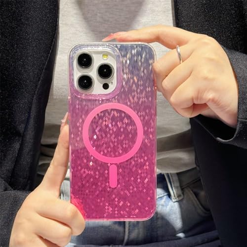 Coque de charge sans fil pour iPhone 15 Pro Max protection magnétique arrière rose diamant