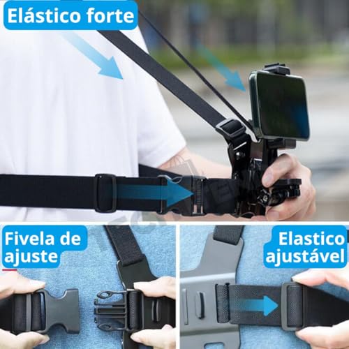 Image of Careflection G0Pro Chest Mount Harness for Mobile & Action Camera, Adjustable 360 Chest Strap Vest for Sports, Bike, Moto Vlogging, Compatible with G0Pro, Insta360 & Smartphones (Black)