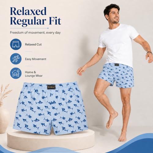 Image of Men's Ultralight Cotton Printed Boxer Shorts | Regular Fit | Soft Cotton Fabric with Microfibre Waistband for All-Day Comfort (Sky Blue-2XL)