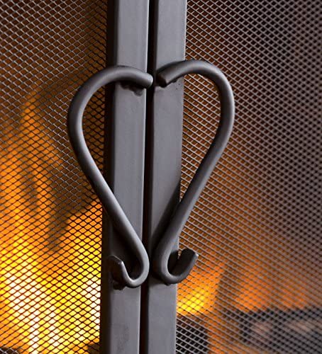 Plow & Hearth Metal Fireplace Screen Scrollwork Black | 44" W x 33" H | Dual Magnetic Hinged Doors | Spark Guard Cover | Stand Alone Wrought Iron Panel Fire Place Cover