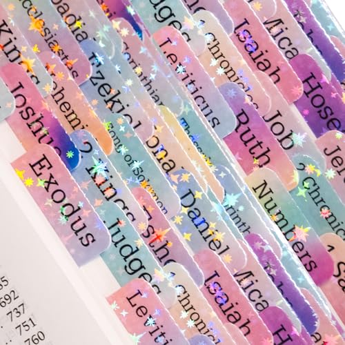 Bible Tabs Glitter Laminated Bible Tabs Women & Men Christian Gifts Large Print Bible Tabs Easy Navigation Bible Book Index Tabs Labels Bible Study Supplies (Rainbow)