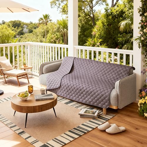 Image of gogobunny 100% Double Sided Waterproof Dog Blanket Soft Pet Bed Cover Reversible Protect Furniture Couch Sofa Car for Puppy Large Dog Cat (Dark Sea Fog /Light Sea Fog, 52x82 Inch (Pack of 1))