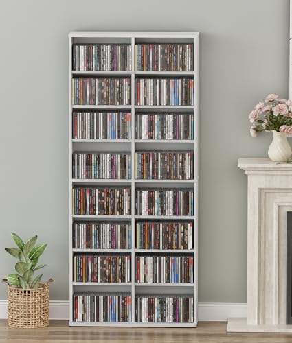 VPSMAT DVD Tower Storage Rack, 16-Shelf Media Storage Shelves with Adjustable Shelves 8-Tier DVD...