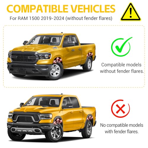 Image of Mud Flaps for 2019-2024 Dodge Ram 1500 (New Body Style) Without OEM Fender Flares, No Dril Splash Guards Front & Rear Truck Mud Guards Set Accessories(4pcs)