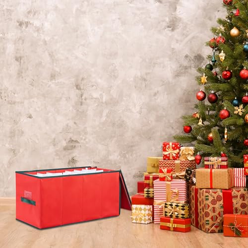 Miniatura 2 de Relaxdays Caja Organizadora Adornos Navideños, Árbol Navidad, Forro Polar, Cartón, Bolsa Bolas, 30x30x60 Cm, Rojo Verde