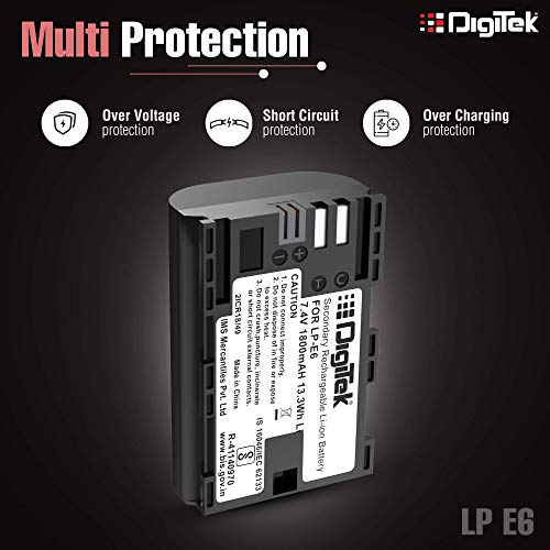 Image of DIGITEK (LP-E6) Secondary Li-ion Rechargeable Battery, 1800mAh, 7.4V, Multi Protection, for Canon XC10, XC15, EOS 60D, 60Da, 70D, 80D, 5D Mark II, III, IV, 5Ds, 5DS R, 6D, 6D Mark II, 7D, 7D Mark II