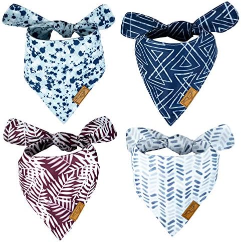 Remy+Roo Dog Bandanas - 4 Pack | Classic Set | Premium Durable Fabric | Unique Shape | Adjustable Fit | Multiple Sizes Offered (XL)