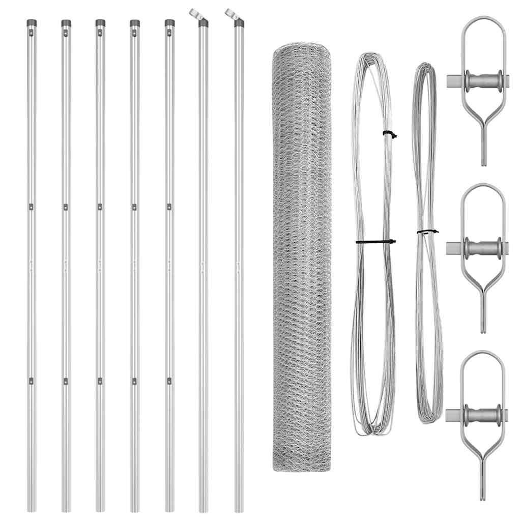 Steel Fence Post 10 x 1.2 m 25 mm Mesh Garden Fence Panel Set Silver Outdoor Security Barrier for Yard and Terrace Corrosion Resistant Support Posts Assembly Required