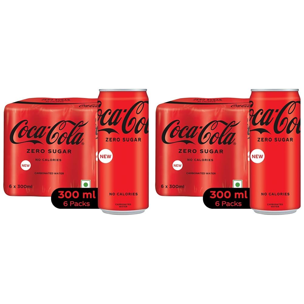 Coca-Cola Coke Zero Sugar Cold Drink | Soft Drink With No Calories | Zero Sugar Cola Drink | Recyclable Can, 300 Ml (Pack Of 12)
