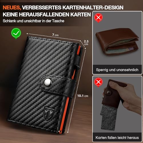 TENBST Geldbörse Herren - Portmonee Herren mit Münzfach & RFID Schutz, Hochwertige Slim Wallet, Kartenetui Klein 8-10 Karten, Premium Geldbeutel, Geschenke zum Vatertag (Schwarz & Orange)