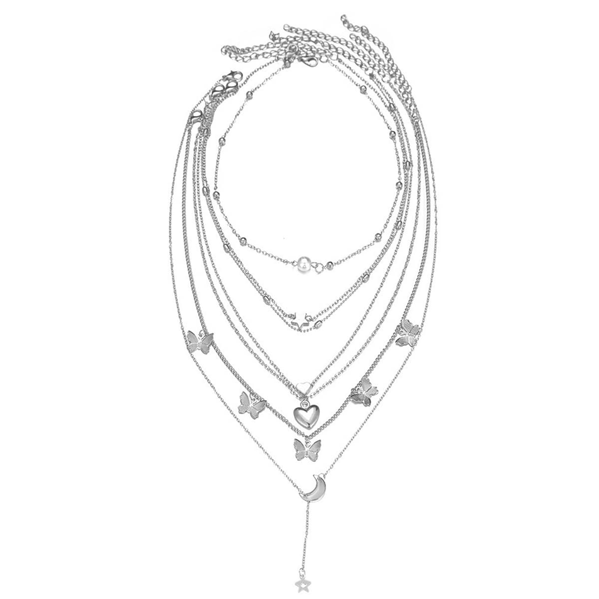 Jewels Galaxy Silver Plated Six-Pieces Layered Necklace For Women and Girls (JG-PC-NCKK-22200) (B0BTTLCBHY) Amazon Price History, Amazon Price Tracker