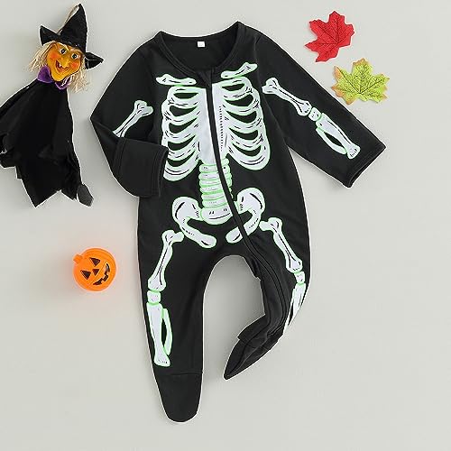 Baby Halloween Skeleton Footies Rompers Pumpkin Skull Skeleton Bodysuit Jumpsuit Newborn Boy Girl Halloween Playsuit3