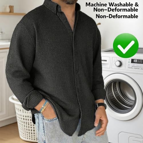 Mokaloha Mens Shirts, Mens Long Sleeve Shirts Waffle, Men's Stylish Casual Everyday Waffle Long-Sleeved Lapel Shirt4