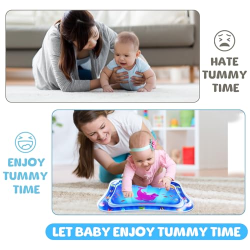ZMLM Baby Tummy Time Water Mat for Babies, Baby Toys Gifts for Newborn Infant 3 6 9 12 Month Boy Girl Inflatable Activity Play Sensory Mat Toddler(Blue) - Thumbnail 2