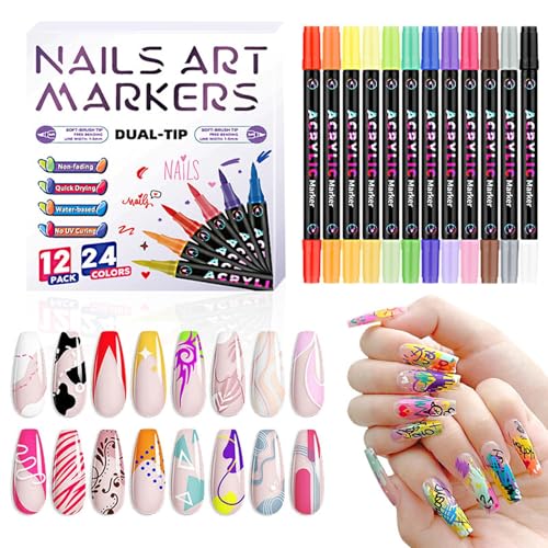 12 marcadores de uñas ligeros, elegantes y versátiles, puntas dobles, bolígrafos de pintura para delinear, salón de belleza en el hogar, viajes en interiores, salón de belleza en el hogar, viajes