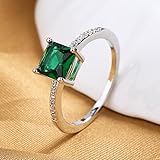 Mnyixsi Fashion 925 Sterling Silver CZ Stone Emerald Ring for Women Cubic Zirconia Anniversary Promise Cocktail Rings CZ Diamond Halo Cut Cubic Zirconia Statement Promise Female Ring Size 7