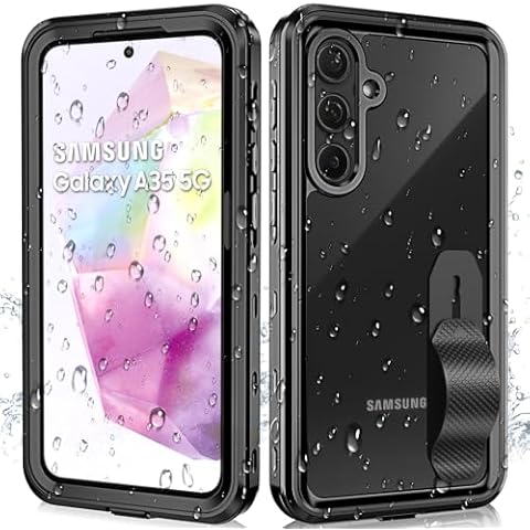 for Samsung Galaxy A35 5G Case, Waterproof Phone Case with Built-in Screen Protector and Lanyard, Full Body Dustproof Shockproof Rugged Heavy Duty Protection Cover for Samsung A35 5G -Blue Frame Cover