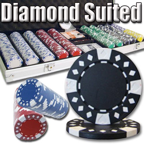 Brybelly 500 Count Diamond Suited Poker Set - 11.5 Gram Clay Composite Chips with Aluminum Case, Playing Cards, Dealer Button for Texas Holdâ€™em, Blackjack, Casino Games