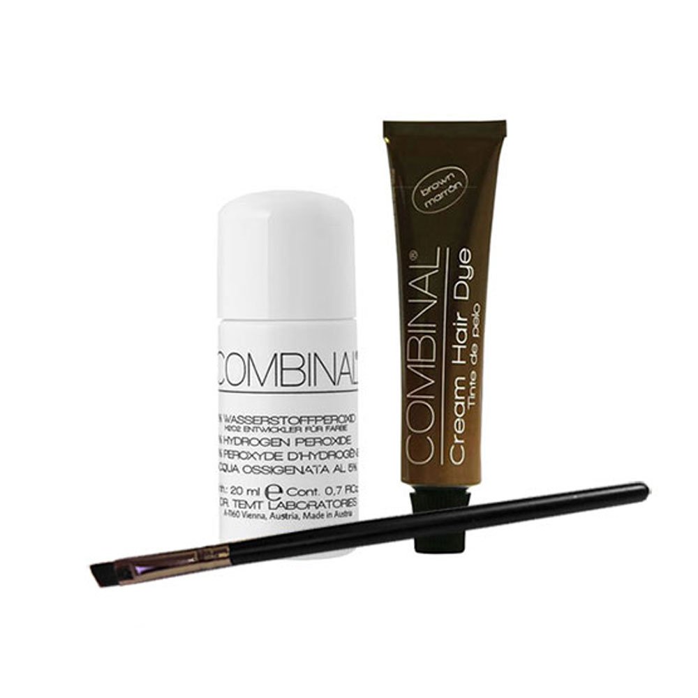 Combinal Cream Hair Dye (Brown) .5 oz with Brush & 5% Hydrogen Peroxide .7 oz