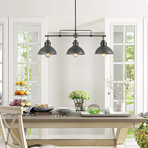 Black Farmhouse Chandelier, Rustic Pendant Lighting in Brushed Metal Finish, Linear Lighting Fixtures Hanging for Dining Room, Pool Tables, Kitchen Island, L35.7\'\' x H11.5\"