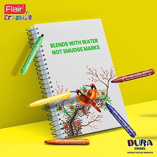 Image of FLAIR Creative Series 10 Vibrant Colorful Shades Hotline Fineliner & 10 Bright Multicolor Shades Chisel Watercolor Pen Art Combo | Ideal for Mandala, Sketching, Doodling, Journal, Coloring, Painting