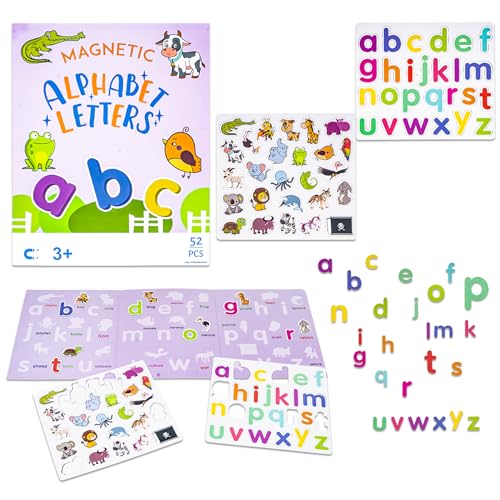 Image of WISHKEY Magnetic Alphabet Letters for Kids - 52 PCS ABC Learning Set with Animals, Lowercase Magnets, Educational Montessori Toy for Toddlers, Preschool Learning for Kids Age 3+