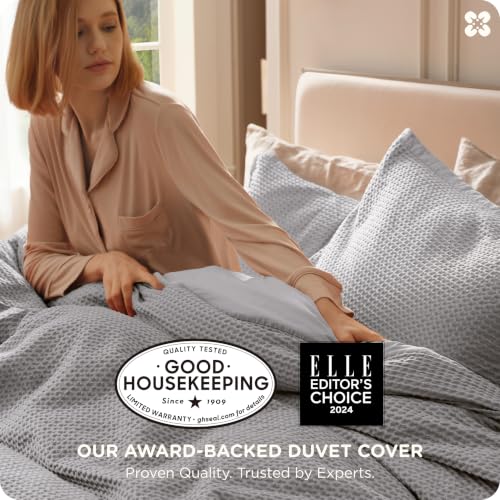 Image of Bedsure Cotton Duvet Cover Set - 100% Cotton Waffle Weave Grey Duvet Cover Oversized King Size, PureWoven Breathable Bedding Set for All Season, 3 Pieces, 120 inchx98 inch