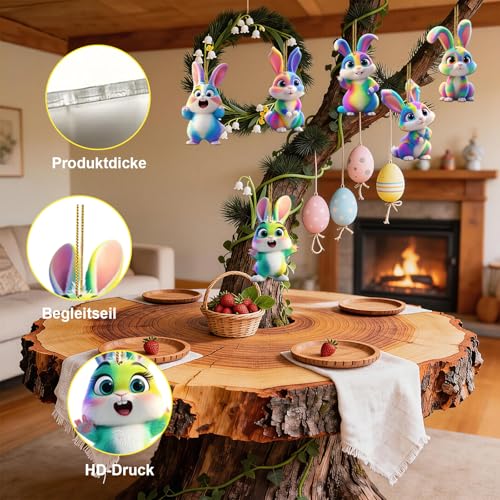 Acryl Osterhasen zum Aufhängen,2D Osterschmuck für Drinnen und Draußen,Osterdeko Hasen,Osteranhänger Frühlingsdeko,Kleines Ostergeschenk (10, Farbig)