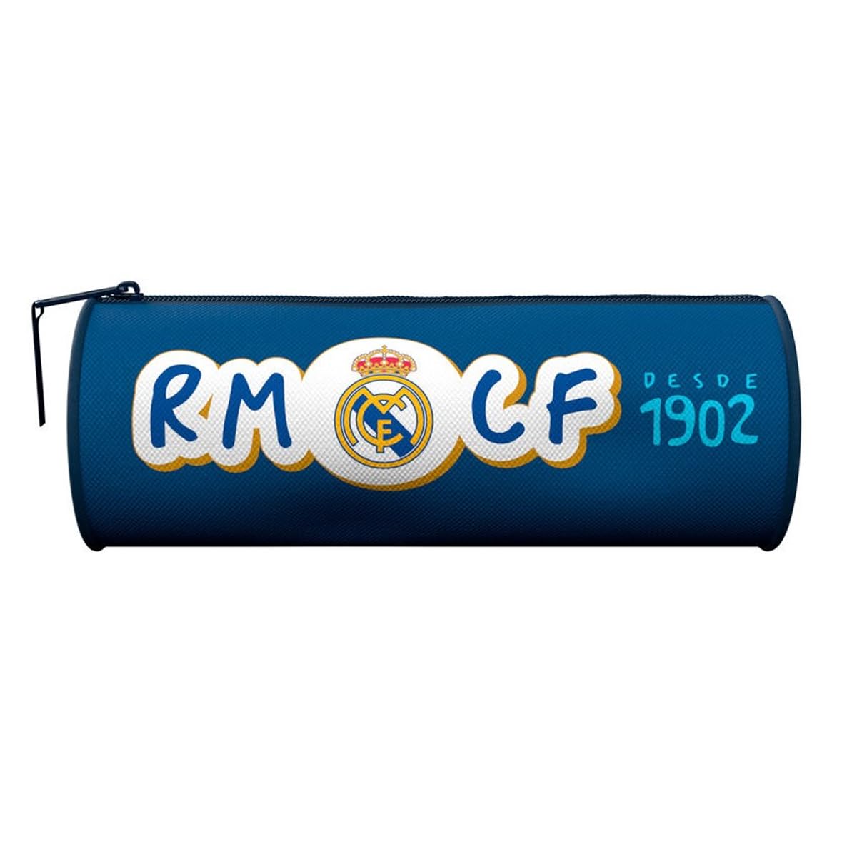 Real Madrid Portatodo Estuche Cilindrico Escolar para Niños RM Desde 1902 Color Azúl Producto Oficial