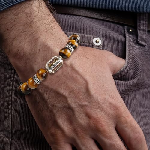 Natural 10mm Tiger Eye Bracelet with Luminous Bead – Men Meditation Jewelry for Courage & Spiritual Protection2