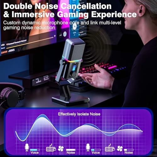Facmogu HK2 Gaming Microphone, USB Dynamic Gaming Microphone for PC, Computer Gaming Streaming Mic with RGB Light, Mute Button, Gain Control, Desktop Podcast Mic for Recording Studio Twitch YouTube - Image 5