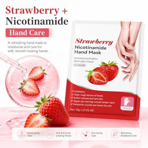Image of Strawberry Nicotinamide Hand Mask Gloves, 1 Pair, 35g