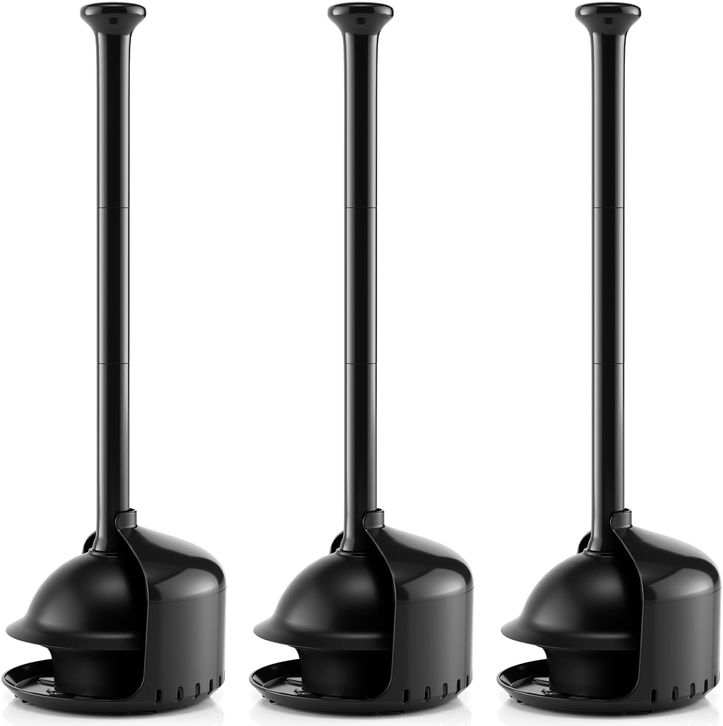 FORASTO 3Pack Toilet Plunger with Holder - Heavy Duty Bathroom Tools