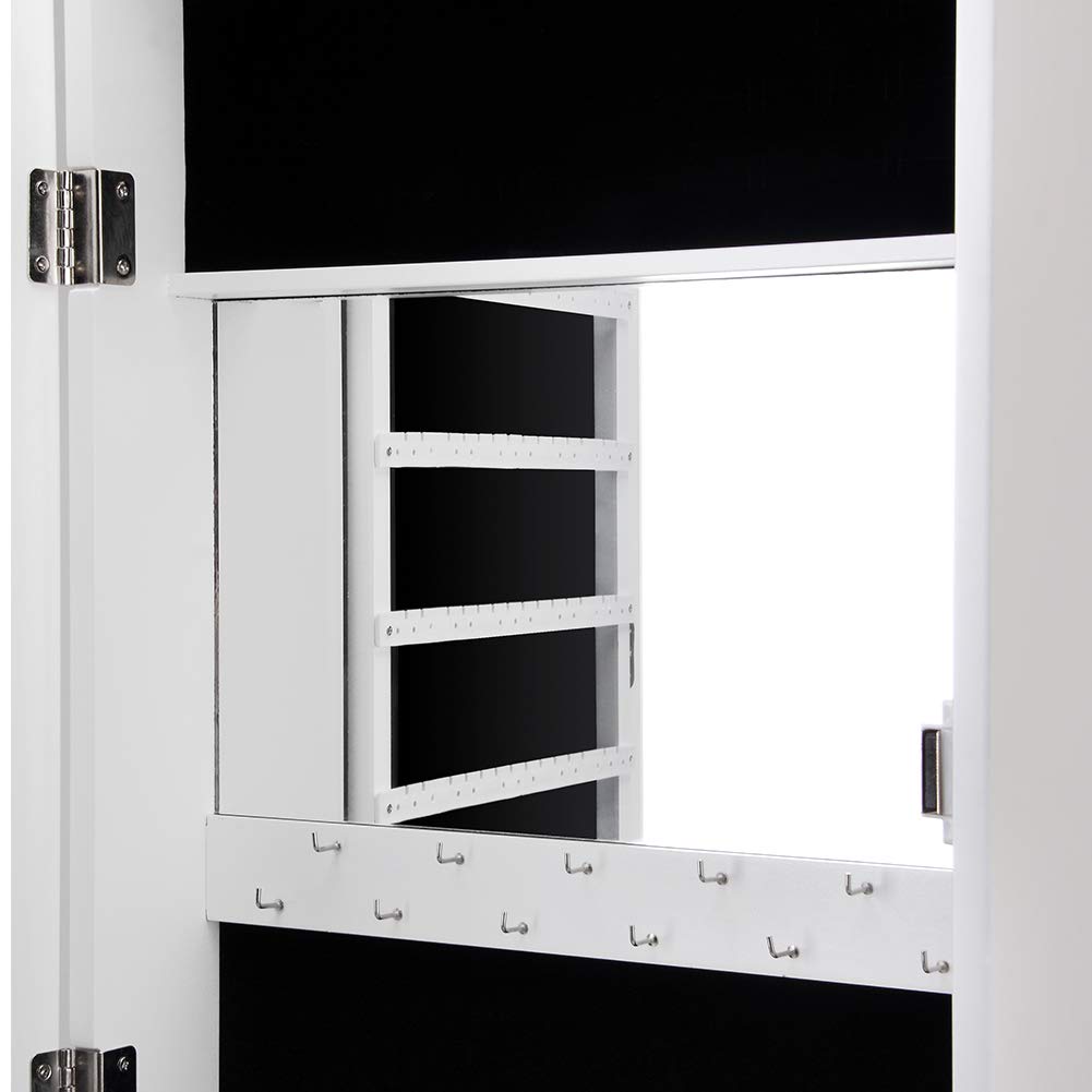 BAKAJI - Espejo joyero de Pared o detrás, con Puerta portaobjetos y Espejo Interior, Color Blanco