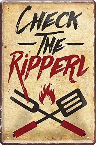 schilderkreis24 – Cartel de chapa divertido con texto en inglés 'Check The Ripper', cartel decorativo de metal para barbacoas 20 x 30 cm