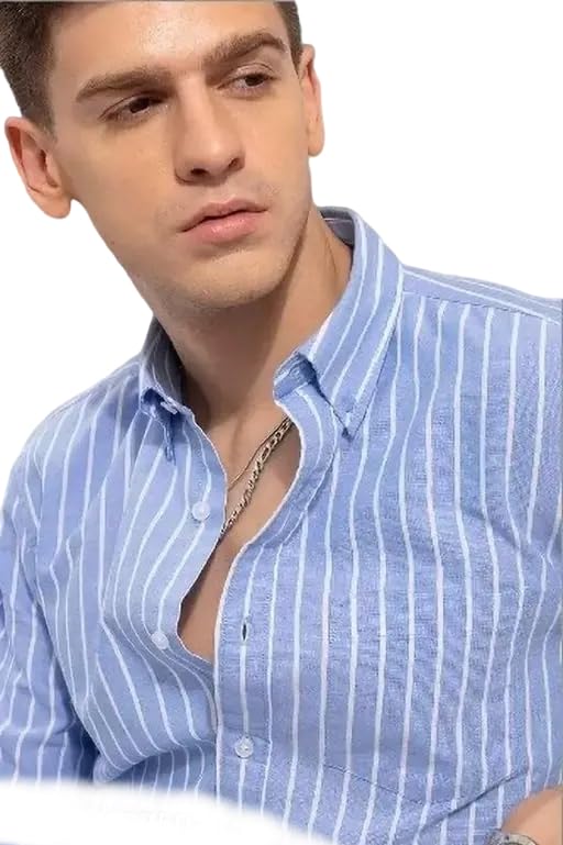 Image of Mahima Ethnic Centre's Men's Striped Casual Shirt Regular Fit Long Sleeve Cotton Blend