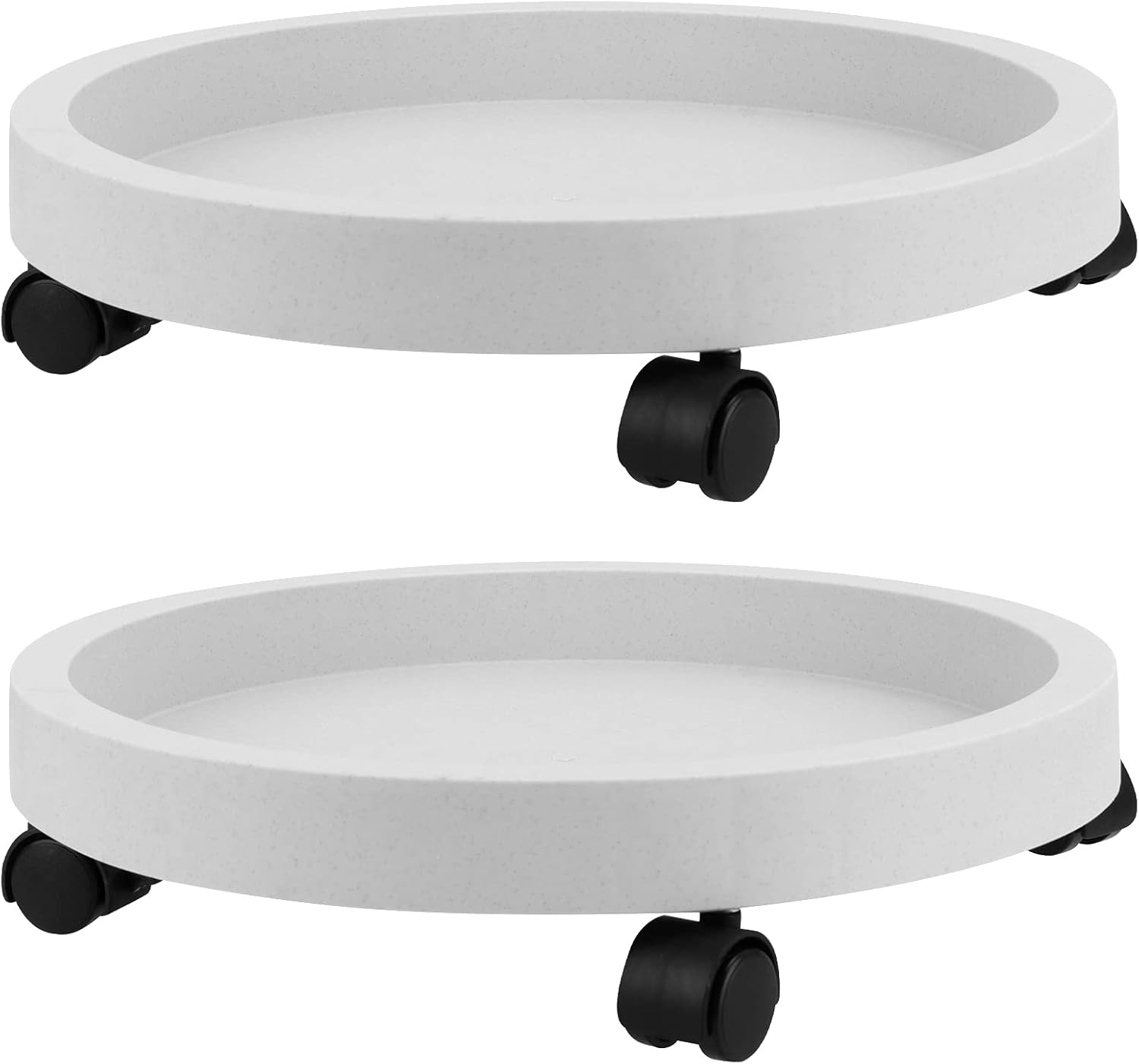 MUKCHAP 2 Pack 12 Inch Plant Pot Tray with Wheels, 30cm Light Grey Rolling Caddy with Wheels, Plant Base for Indoor Outdoor Planter