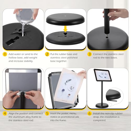 Image of Dyna-Living Sign Stands for Display 8.5 x 11 Inch, 8 Packs Adjustable Sign Holder Stands, Pedestal Sign Holder with Heavy Duty Base for Sign Standing Display, 360 Rotation Floor Standing Sign Holder