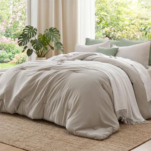 Image of Bedsure King Comforter Set, Muted Linen Soft Prewashed Bedding for All Seasons, 3 Pieces GentleSoft Bed Set, 1 Lightweight Comforter (104 inchx90 inch) and 2 Pillowcases (20 inchx36 inch)
