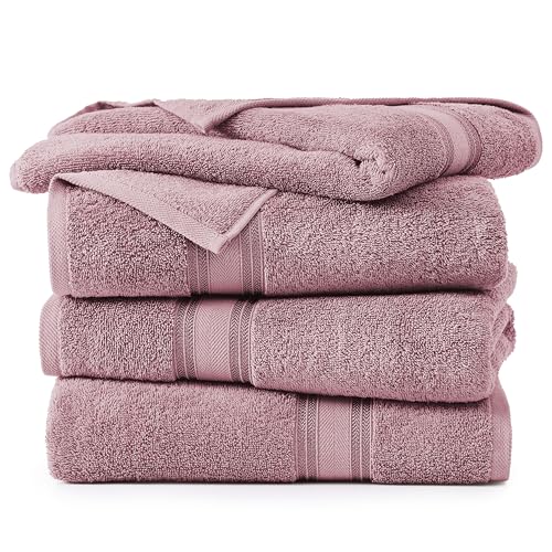 Image of LANE LINEN 100% Cotton Large Bath Towels Set of 4 (30 inchx60 inch) - Zero Twist, Mercerized Cotton Bathroom Towel 4 Pack - Quick Dry, Soft & Absorbent Large Towels Set - Oeko Tex Certified - Wishful Mauve