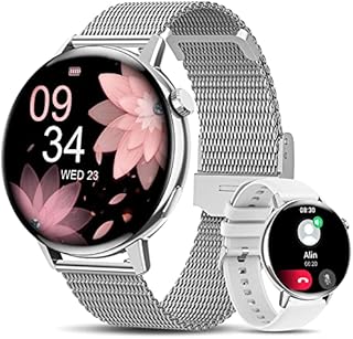 Smartwatch Damen mit Telefonfunktion Bluetooth Anrufe, 1,32 Zoll Voll Touchscreen Armbanduhr mit SpO2 Pulsmesser Schlafmonitor 20 Sportmodi Schrittzähler, Fitnessuhr Damen IP67 Android iOS Silber